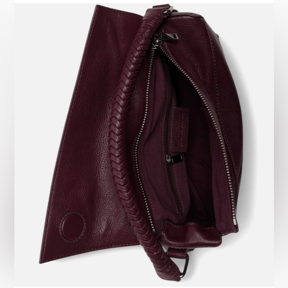 Walter Baker Jagger Leather Crossbody Bag Black Jam / Burgundy NWT - Picture 2 of 3
